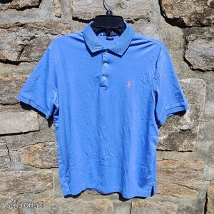 Vtg Polo Ralph Lauren Polo Shirt Mens Size M PINK HORSE Short Sleeve Sky Blue